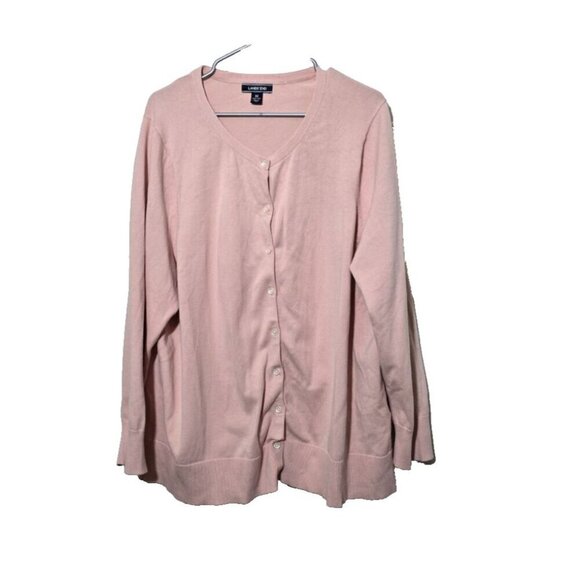 Lands End Cardigan 3X 24/26W Pink Basics Stretch Button Up Comfort Breathable - Picture 1 of 13